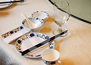 Chinese banquet table setting.