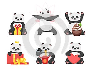 Chinese bear flat illustrations set