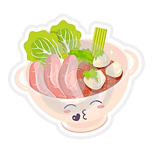 Chinese beef noodle soup cute kawaii vector character