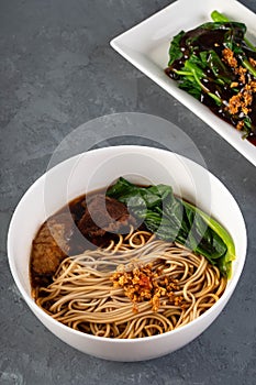 Chinese beef noodle soup with kailaan