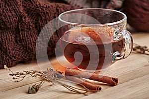 Chinese black tea with anise and thyme. Close-up