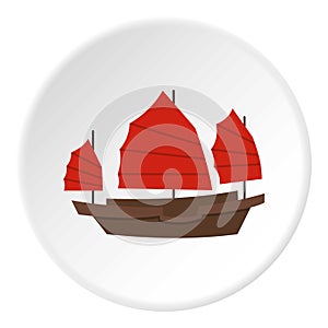 Chinese boat with red sails icon circle