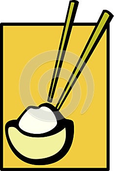 Chinese bowl of rice and chopsticks vector