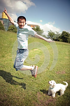 Chinese boy with a dog