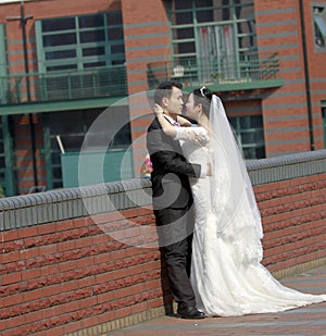 Chinese Bride and groom,wedding couple,Girl bride in wedding dress with a beautiful imperial crown