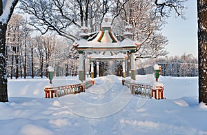 Chinese bridge in cold winter day