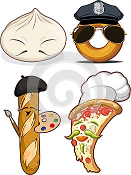 Chinese Bun, French Bread, Pizza & Doughnut