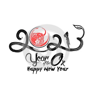 Chinese calligraphy for 2021 New Year of the ox, bull, cow. Lunar new year 2021. Zodiac sign for greetings card, invitation,