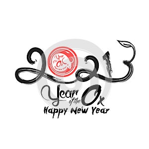 Chinese calligraphy for 2021 New Year of the ox, bull, cow. Lunar new year 2021. Zodiac sign for greetings card, invitation,