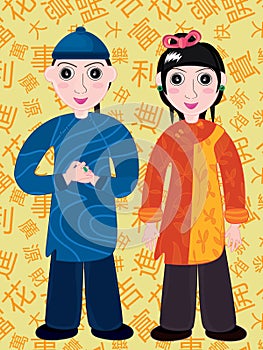 Chinese Cartoon Boy and Girl_eps