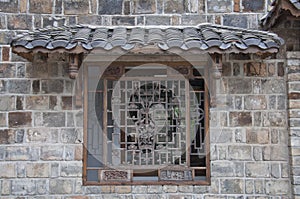 Chinese carved wooden window