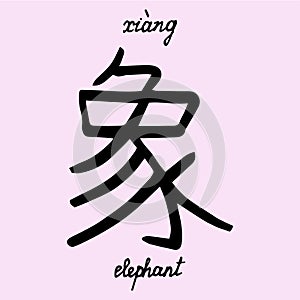 Chinese character elephant with translation into English