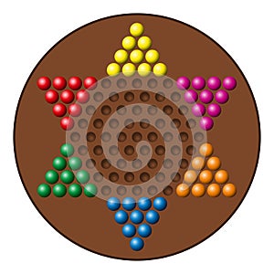 Chinese checkers game board, also known as sternhalma, with marbles