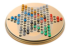 Chinese Checkers Game Set, with wooden board and traditional pegs, 3D rendering