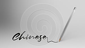 Chinese, Chinese word written with calligraphy with Transparent plastic ball pen on white background, bic, 3d illustration render