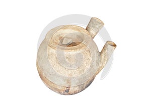 Chinese clay pot for boiling medicine concoctions on white background