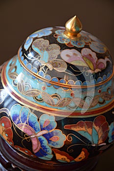 Chinese Cloisonne - A detail - Close up on black background photo