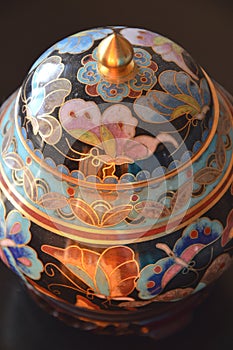 Chinese Cloisonne - A detail - Close up on black background photo