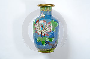 Chinese cloisonne vase urn on white background