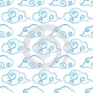 Chinese clouds background Watercolor clouds seamless pattern Wrapping paper Digital scrapbook paper