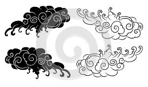 Chinese clouds and wave background for Chinese New Year.Gold Chinese Dragon vector. Gold line art King Dragon tat
