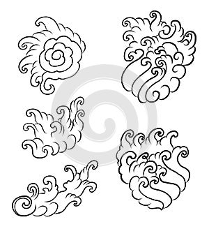 Chinese clouds and wave.Traditional Japanese wave vector.