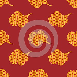 Chinese clouds with waves pattern, seamless repeat design