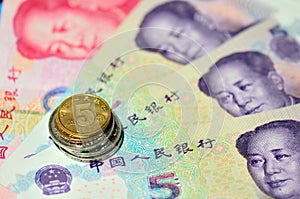 Chinese coins on banknotes