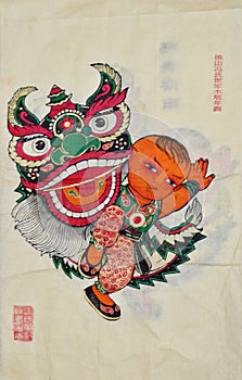 Chinese colored woodblock prints, for decoration during the Chinese New Year Holida