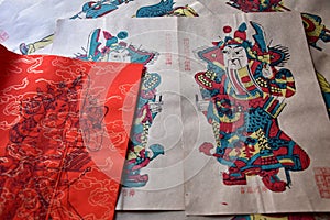 Chinese colored woodblock prints, for decoration during the Chinese New Year Holiday.