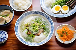 chinese congee with century eggs and scallions