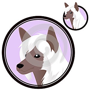 Chinese crested dog head in circle