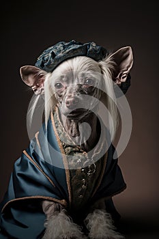 Chinese crested dog in historical costume