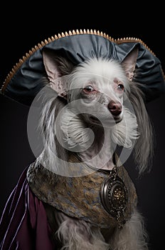 Chinese crested dog in historical costume