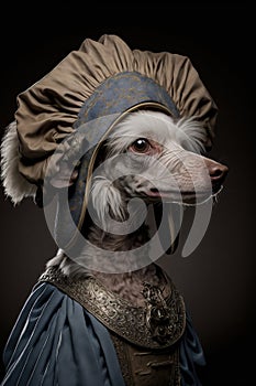 Chinese crested dog in historical costume