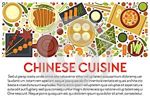 Chinese cuisine banner template with traditional dishes layout and text