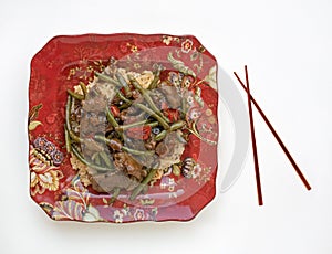 Chinese Cuisine of Beef with Green Benas & Red Pepper