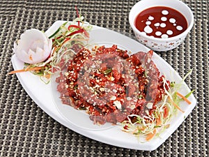 Chinese cuisine Chicken 65 fry dish
