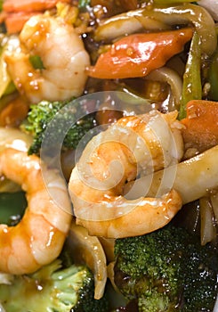 Chinese cuisine jumbo shrimp mixed vegetables