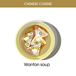 Chinese cuisine Wonton soup traditional dish food vector icon for restaurant menu