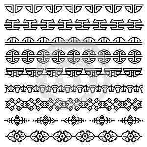 Chinese decoration, traditional antique korean pattern, vector asian seamless borders set