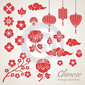 Chinese Decorative Icons, Clouds, Flowers and