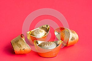 chinese, decroration in lunar new year , ang pow , text on gold mean wish to rich and luck