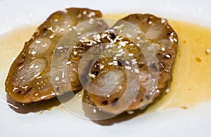 Chinese dessert with sugar sticky lotus root