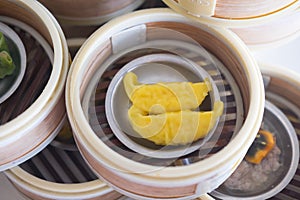 Chinese dimsum on bamboo steamer