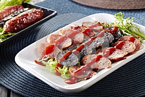 Chinese dishes, the sliced tasty chorizo sausage