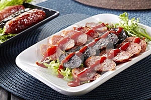 Chinese dishes, the sliced tasty chorizo sausage photo