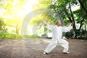 Chinese do taichi outside photo