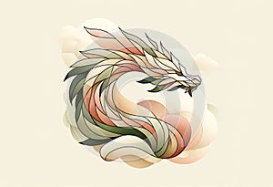 Chinese dragon with abstract triangle design in pastel colors on beige background symbol of 2024 year.