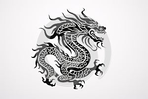 Chinese dragon artwork black line stencil isolated on white background